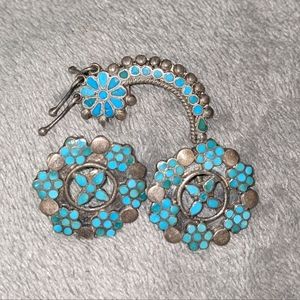 Vintage antique silver and turquoise clip on earrings